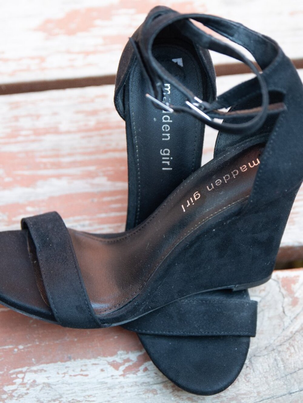 Black Madden Girl Size 7.5 Willow Wedge Sandals Shoes